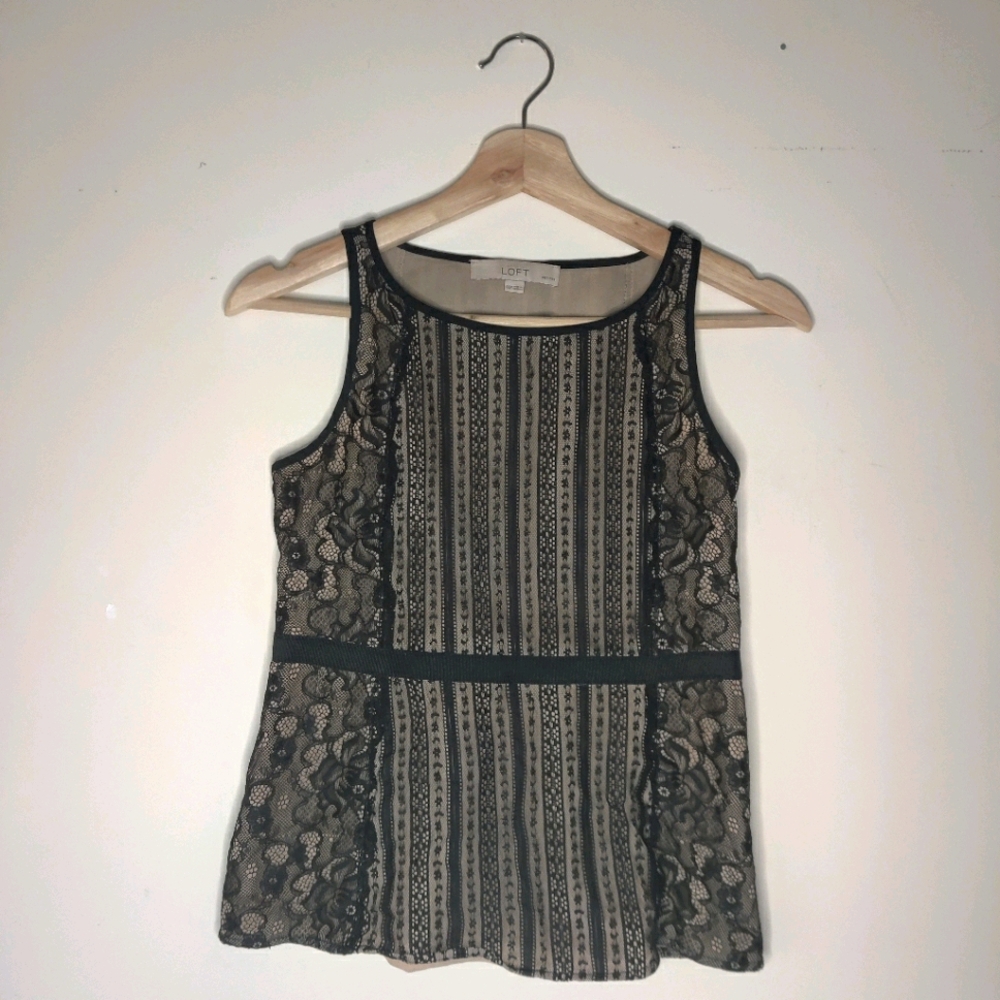 *LOFT* Petite beige peplum tank with black lace